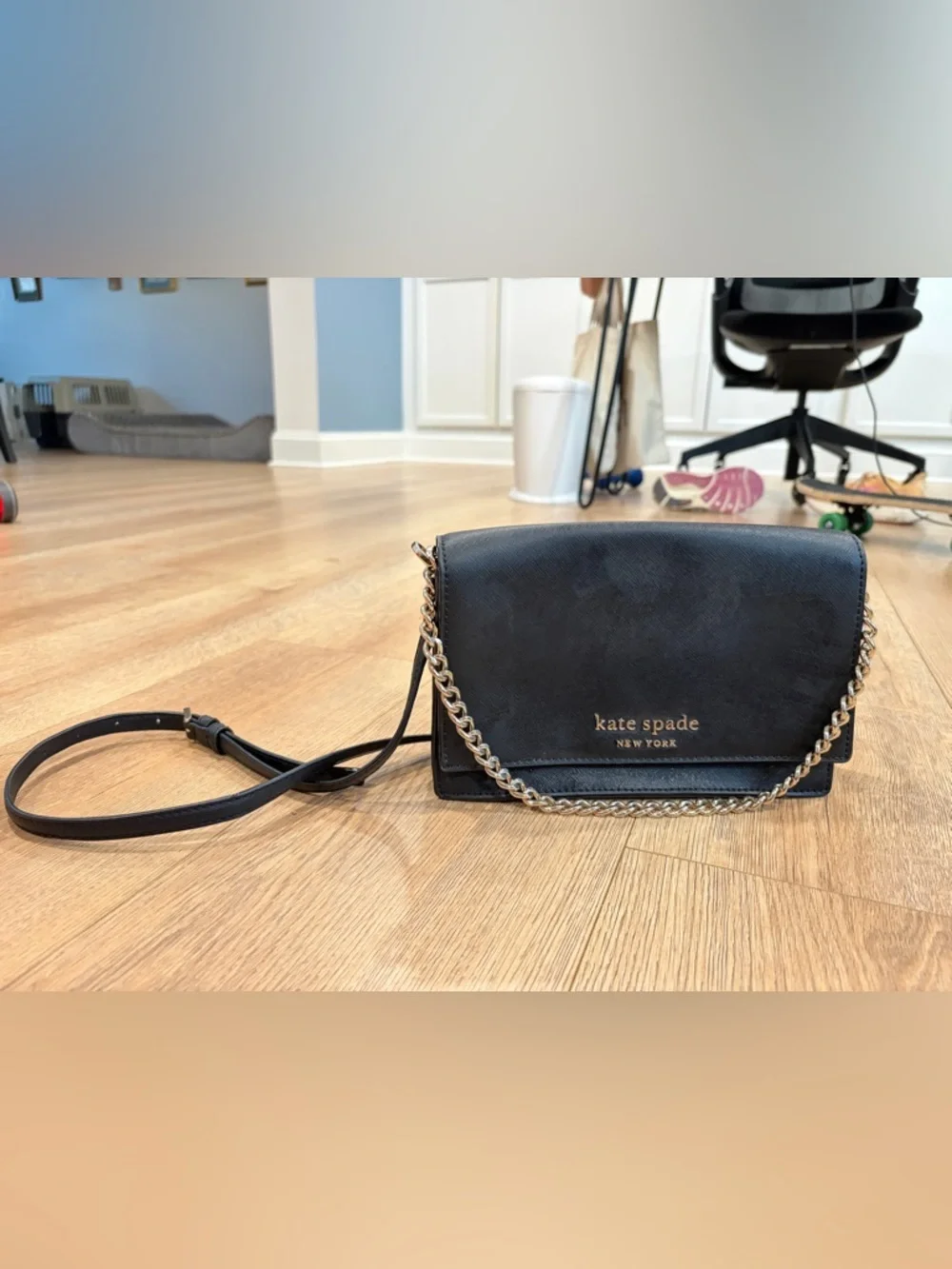 Kate Spade Madison Willow Mini Crossbody | Black Saffiano Chain Bag - Picture 2 of 6